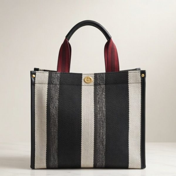 Elegant Striped Mesh Tote Bag